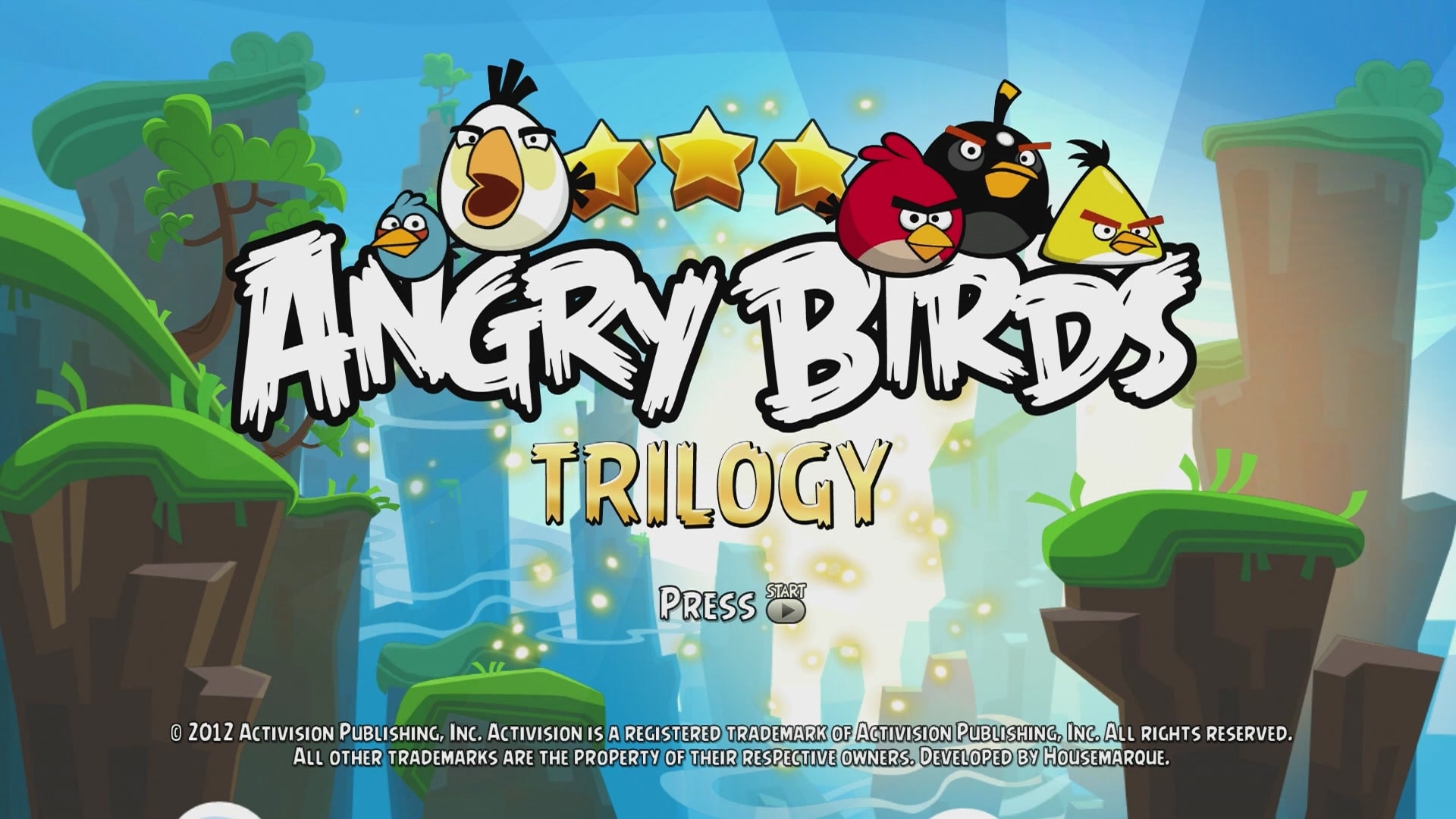 Angry Birds Trilogy title screen for Xbox 360